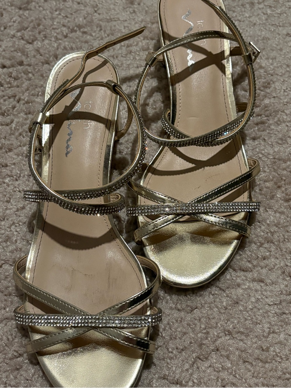 Gold Strappy Rhinestone Embroidered Women's Sandals